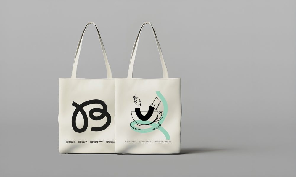 Stofftasche im Design des Schweizer Buecherbons.