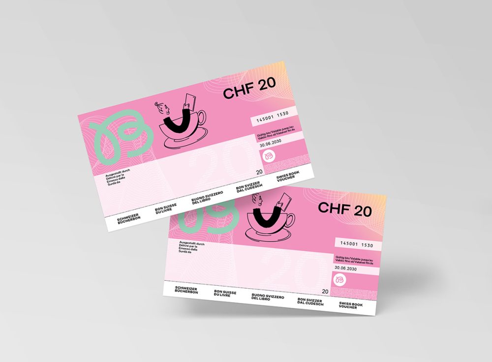 Zwei Schweizer Bücherbon-Gutscheine im Wert von 20 CHF.